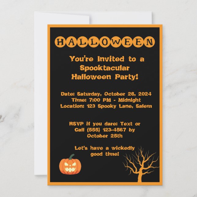 Invitación de fiesta de Halloween en Spooktacular (Anverso)