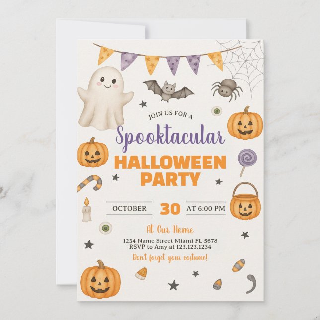 Invitación de fiesta de Halloween en Spooktacular (Anverso)