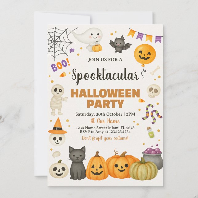 Invitación de fiesta de Halloween en Spooktacular (Anverso)