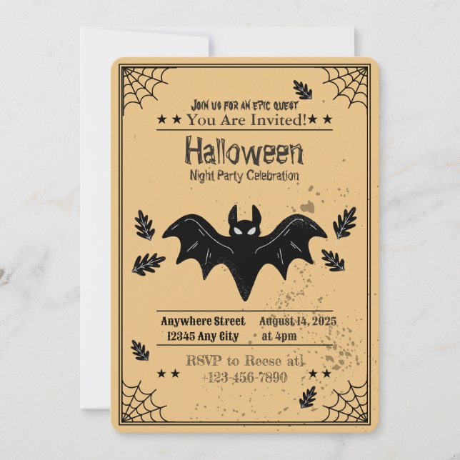 Invitación de fiesta de Halloween en Spooky Bat (Anverso)