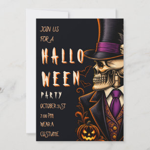 Invitación de fiesta de Halloween esqueleto amaril