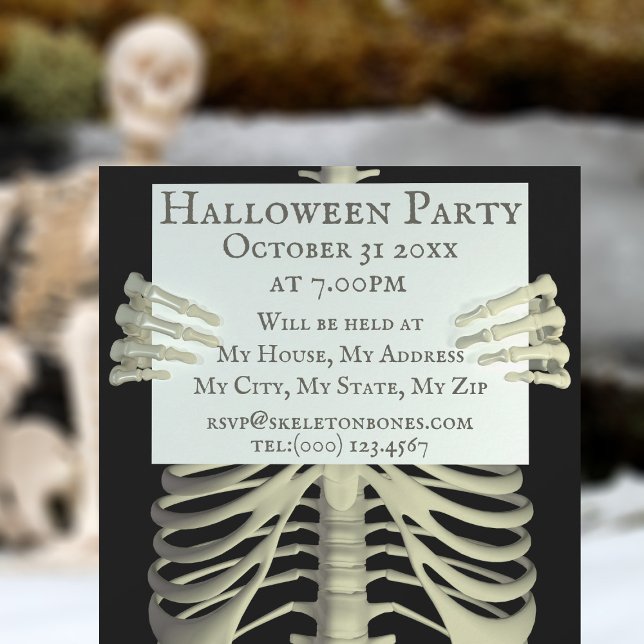 Invitación de fiesta de Halloween esqueleto espelu (Spooky skeleton invitations for all sorts of spooky occasions)