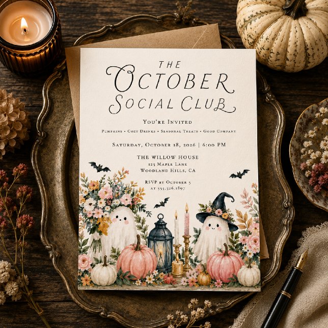 Invitación de fiesta de Halloween fantasma rosa (Subido por el creador)
