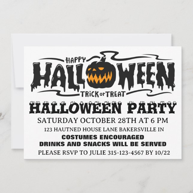 Invitación de fiesta de Halloween feliz (Anverso)