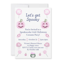 Invitación de fiesta de Halloween femenina rosa