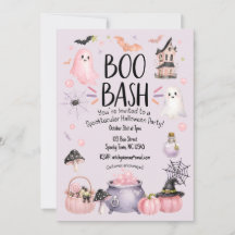 Invitación de fiesta de Halloween femenina rosa y