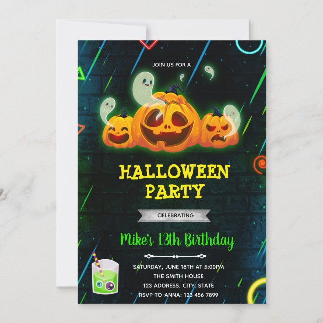 Invitación de fiesta de halloween Glow (Anverso)