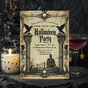 Invitación de fiesta de Halloween gótica vintage C