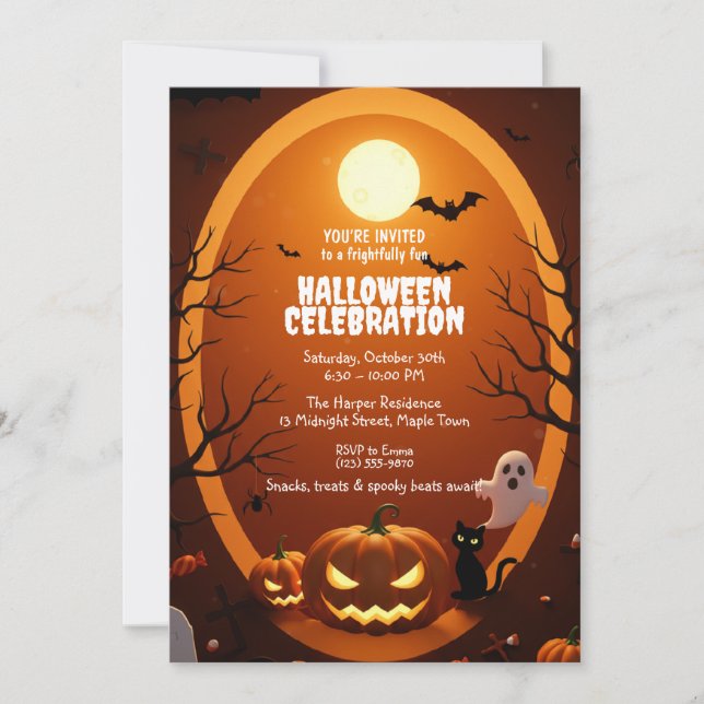 Invitación de fiesta de Halloween gótico elegante (Anverso)