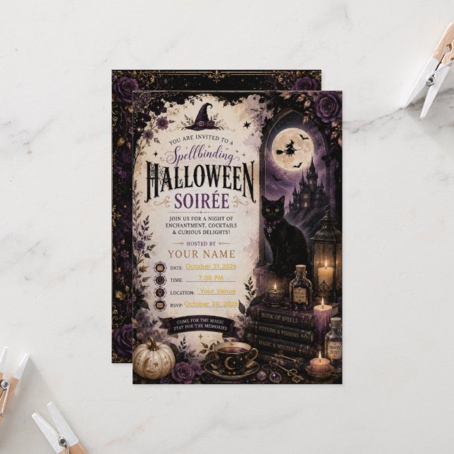 Invitación de fiesta de Halloween gótico elegante  (Anverso/Reverso In Situ)