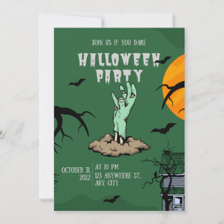 Invitación de fiesta de Halloween ilustrada verde