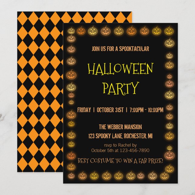 Invitación de fiesta de Halloween jack o' lantern  (Anverso / Reverso)