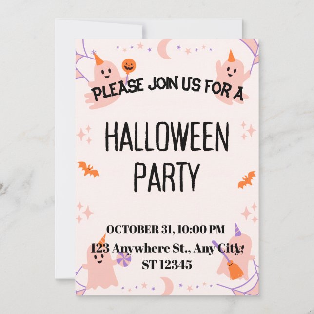 Invitación de fiesta de Halloween linda (Anverso)