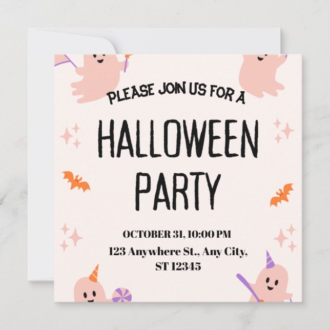 Invitación de fiesta de Halloween linda (Anverso)