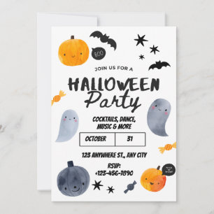 Invitación de fiesta de Halloween linda blanca y n