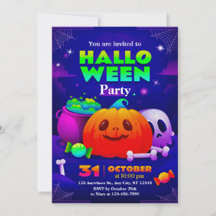 Invitación de fiesta de Halloween linda y espeluzn