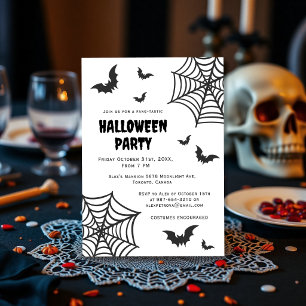 Invitación de fiesta de Halloween negra blanca esp