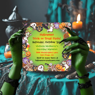 Invitación de fiesta de halloween o truco