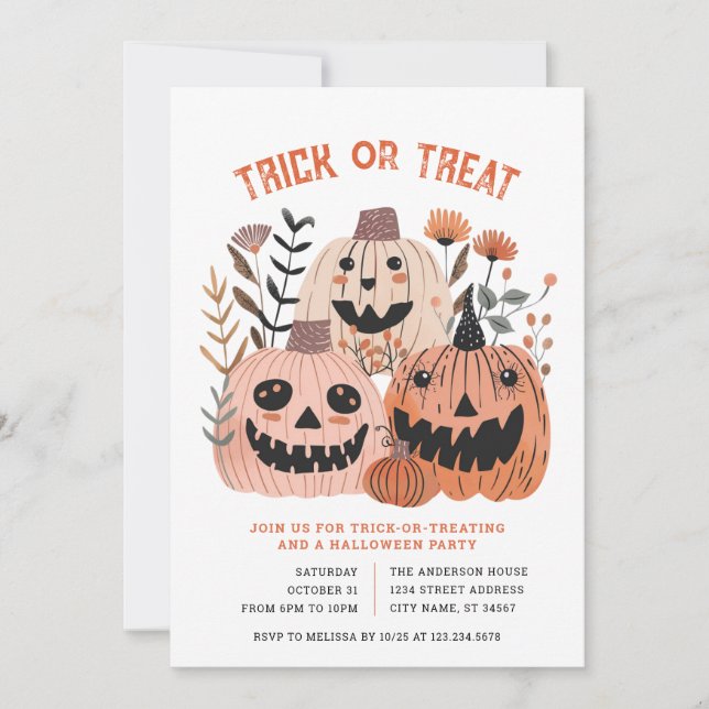 Invitación de fiesta de halloween o truco (Anverso)