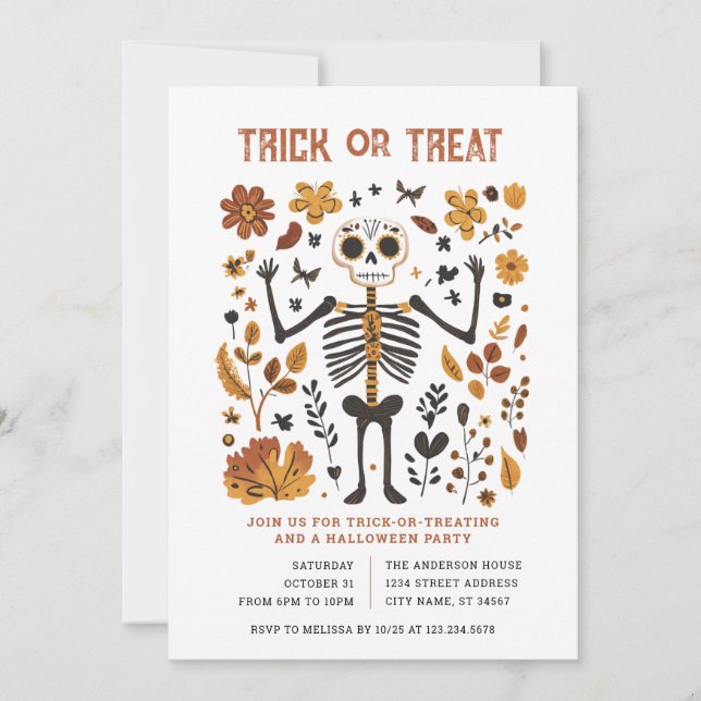 Invitación de fiesta de halloween o truco (Anverso)