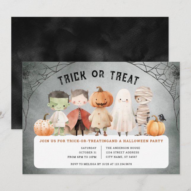 Invitación de fiesta de halloween o truco (Anverso / Reverso)