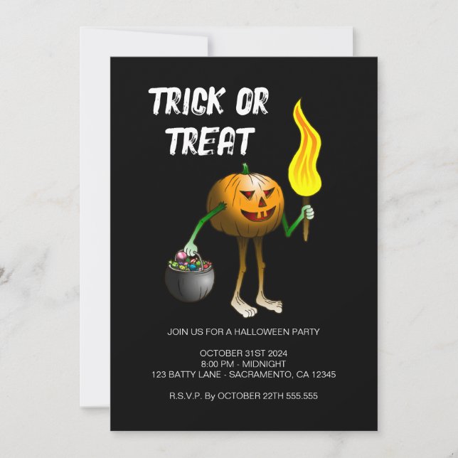 Invitación de fiesta de halloween o truco (Anverso)