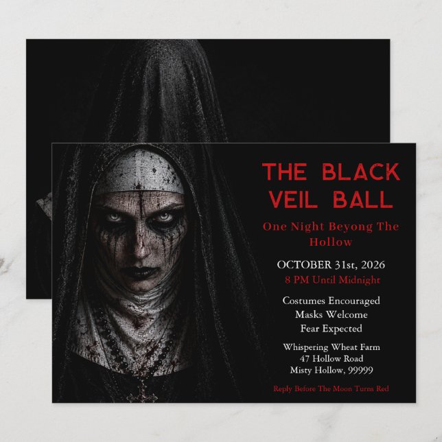 Invitación de fiesta de Halloween oscura y gótica  (Anverso / Reverso)