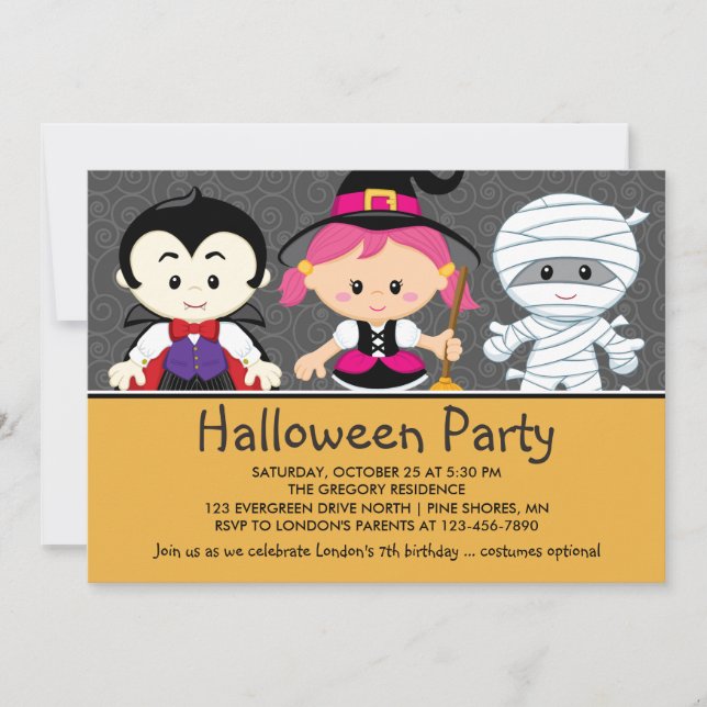 Invitación de fiesta de Halloween para niños (Anverso)