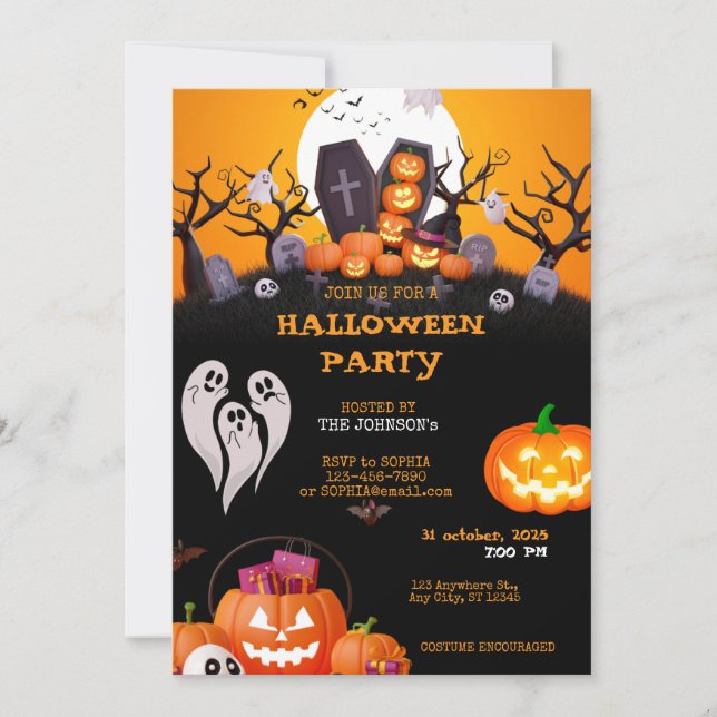 Invitación de fiesta de Halloween para niños adora (Anverso)