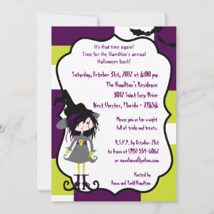 Invitación de fiesta de Halloween púrpura durante 