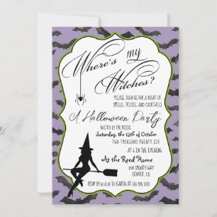 Invitación de fiesta de Halloween púrpura retro Wi