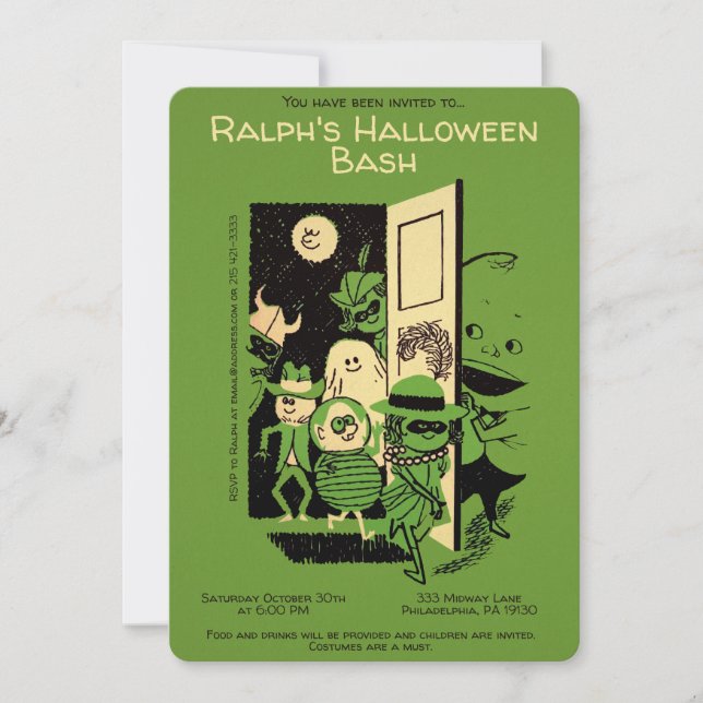 Invitación de fiesta de Halloween retro personaliz (Anverso)