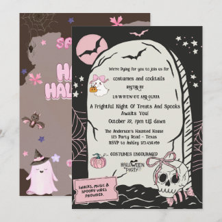Invitación de fiesta de Halloween rosa linda