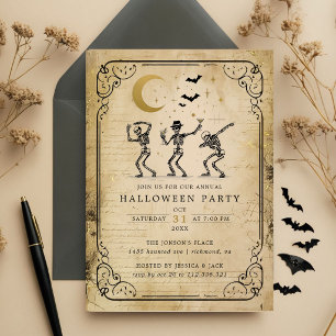 Invitación de fiesta de Halloween vintage con esqu