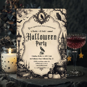 Invitación de fiesta de Halloween vintage Cuervo