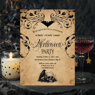 Invitación de fiesta de Halloween vintage Cuervo