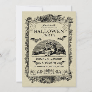 Invitación de fiesta de Halloween vintage negro y 