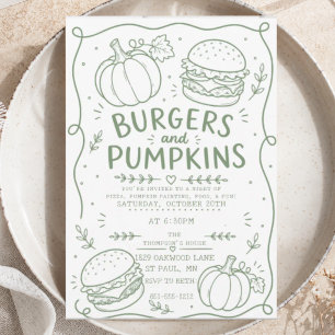 Invitación de fiesta de hamburguesas y calabazas g