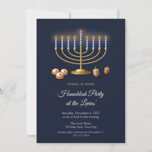 Invitación de fiesta de Hanukkah con Menorá de lat