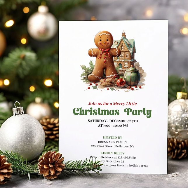 Invitación de fiesta de hombre de jengibre retro d (Sweet retro Christmas angel party invitation

)