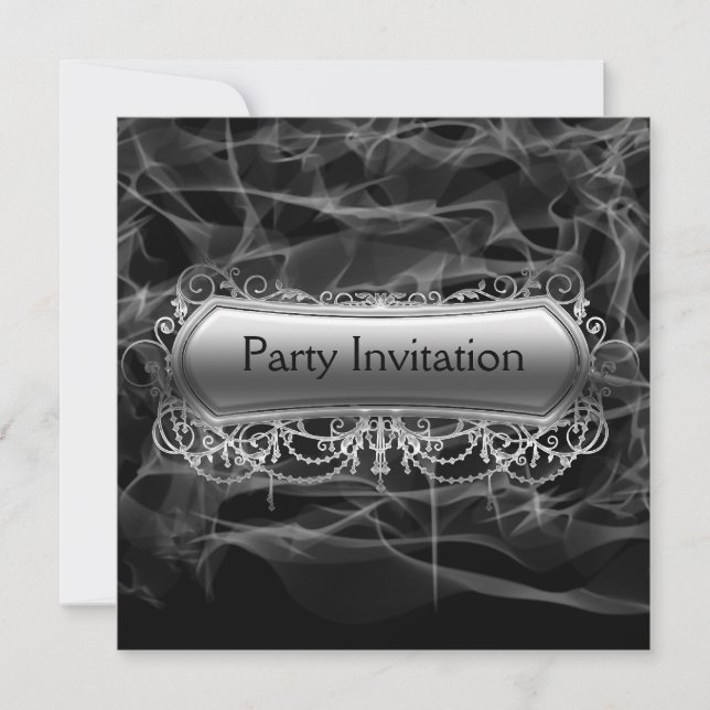 Invitación de fiesta de humo negro plateado (Anverso)
