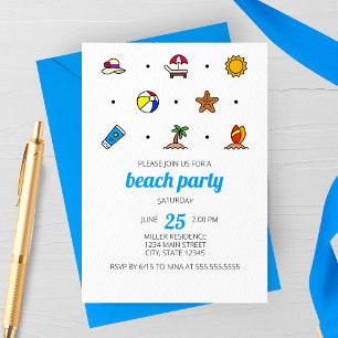 Invitación de fiesta de iconos de playa