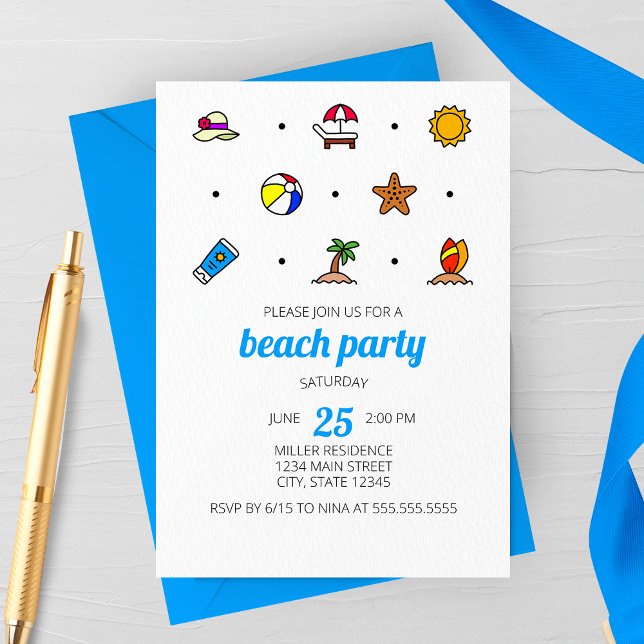 Invitación de fiesta de iconos de playa (Subido por el creador)