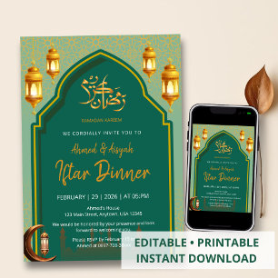 Invitación de fiesta de Iftar de lujo en verde osc