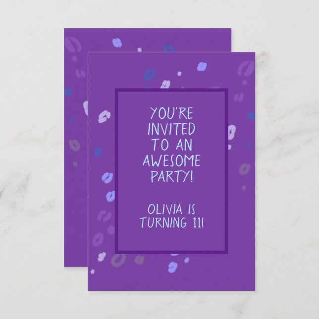 Invitación de fiesta de impresión de leopardo púrp (Anverso / Reverso)