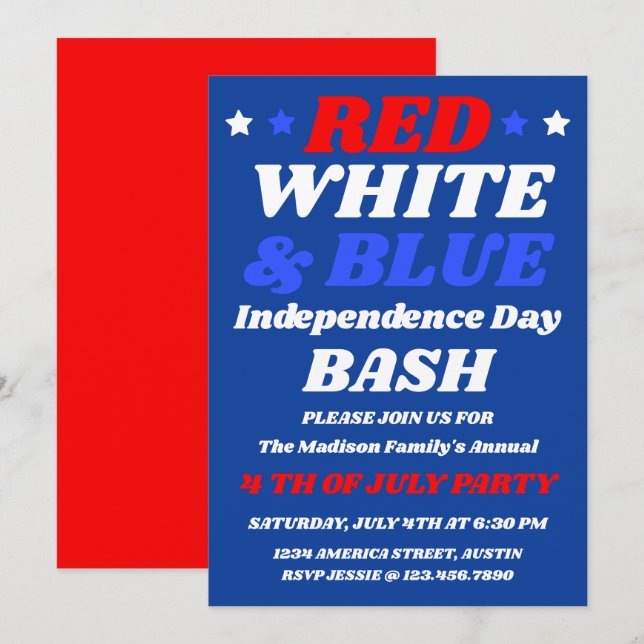 Invitación de Fiesta de Independencia Roja Blanca  (Anverso / Reverso)