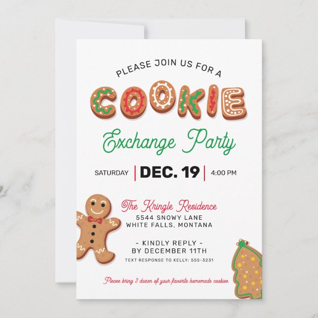 Invitación de fiesta de intercambio de cookies a n (Anverso)