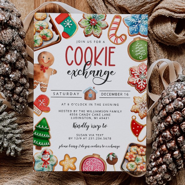 Invitación de fiesta de intercambio de cookies a n (Christmas Cookie Exchange Party Invitation)
