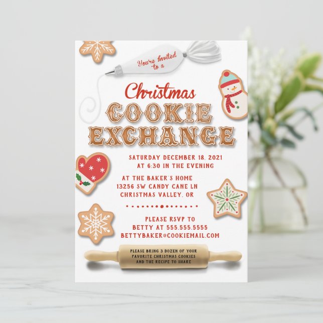 Invitación de fiesta de intercambio de cookies a n (Anverso de pie)