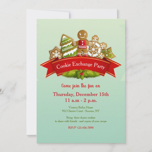 Invitación de fiesta de intercambio de cookies de  (Anverso)